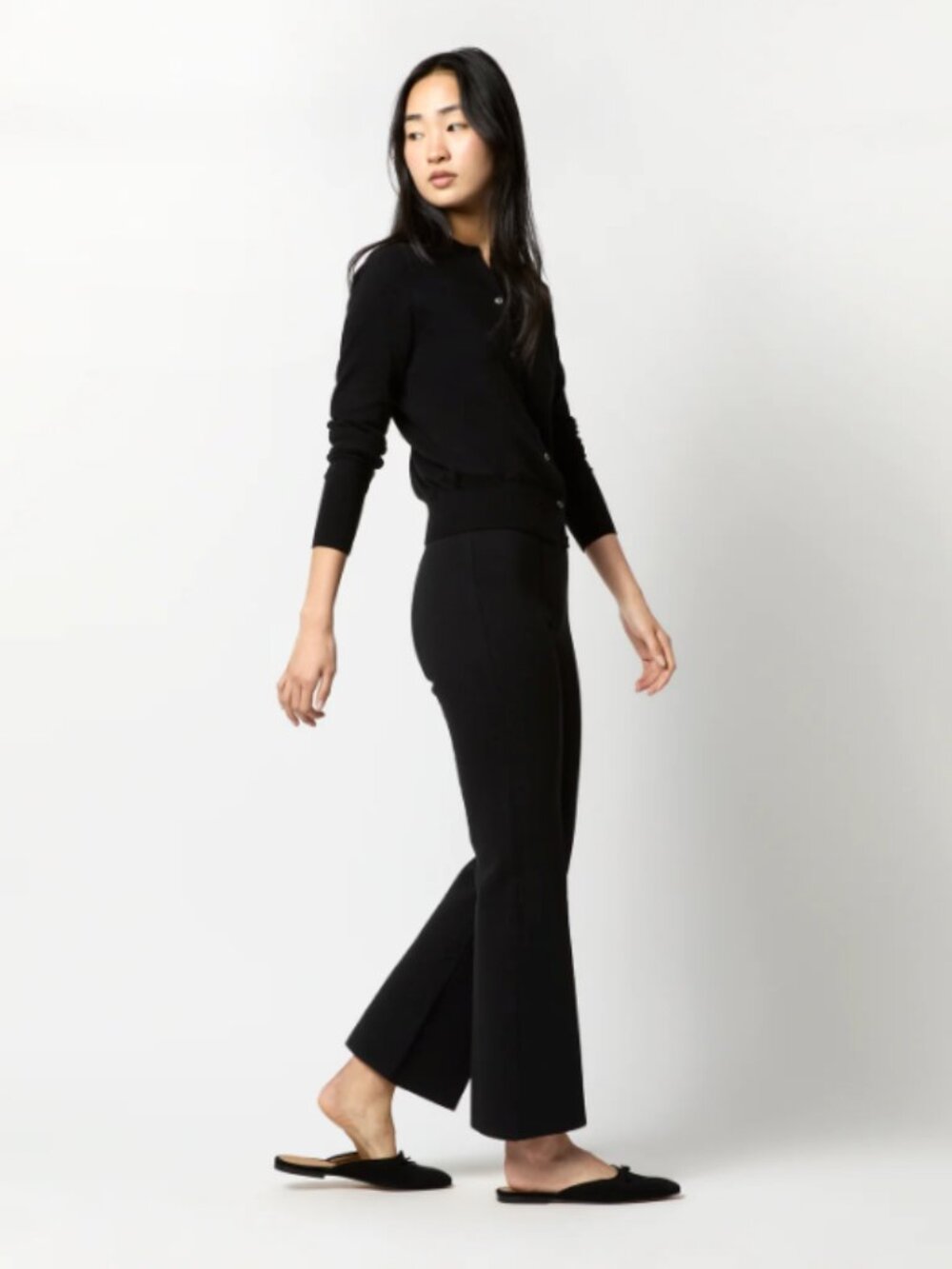 Ann Marshburn Lara Knit Flare Cropped Pant - Black